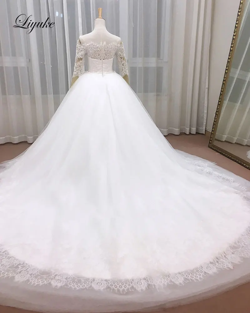 Robe de Mariée Trapèze en Tulle sur Mesure avec Perles, Col Bateau, Traîne Cour, Dentelle Appliquée, Demi-Manches