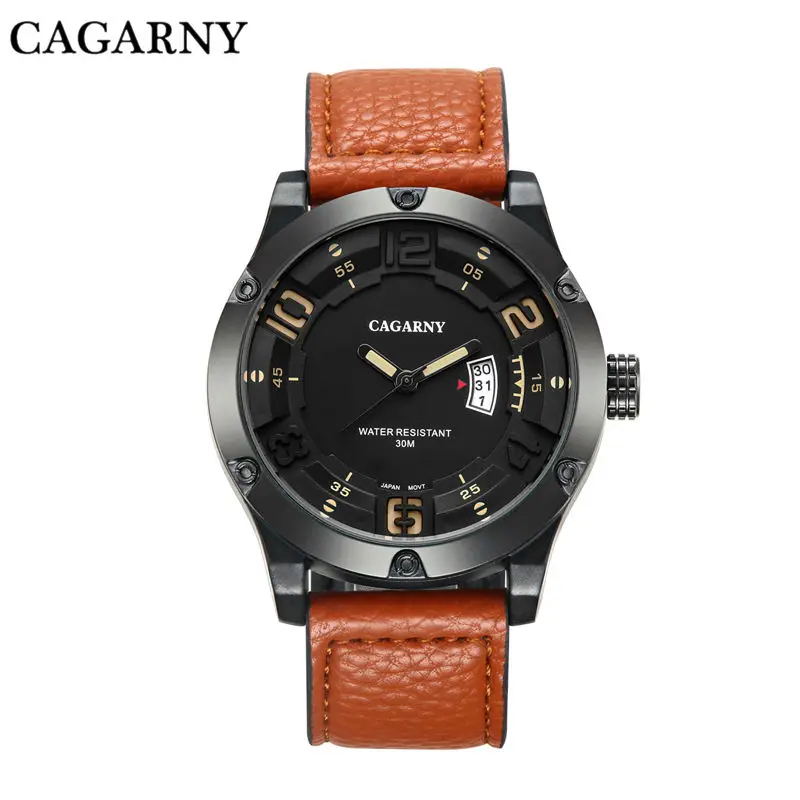 Luxury Watch Men Cagarny Mens Sports Watches Men's Quartz Wrist Watch Date Clock Man Leather Army Military Relogio Masculino New