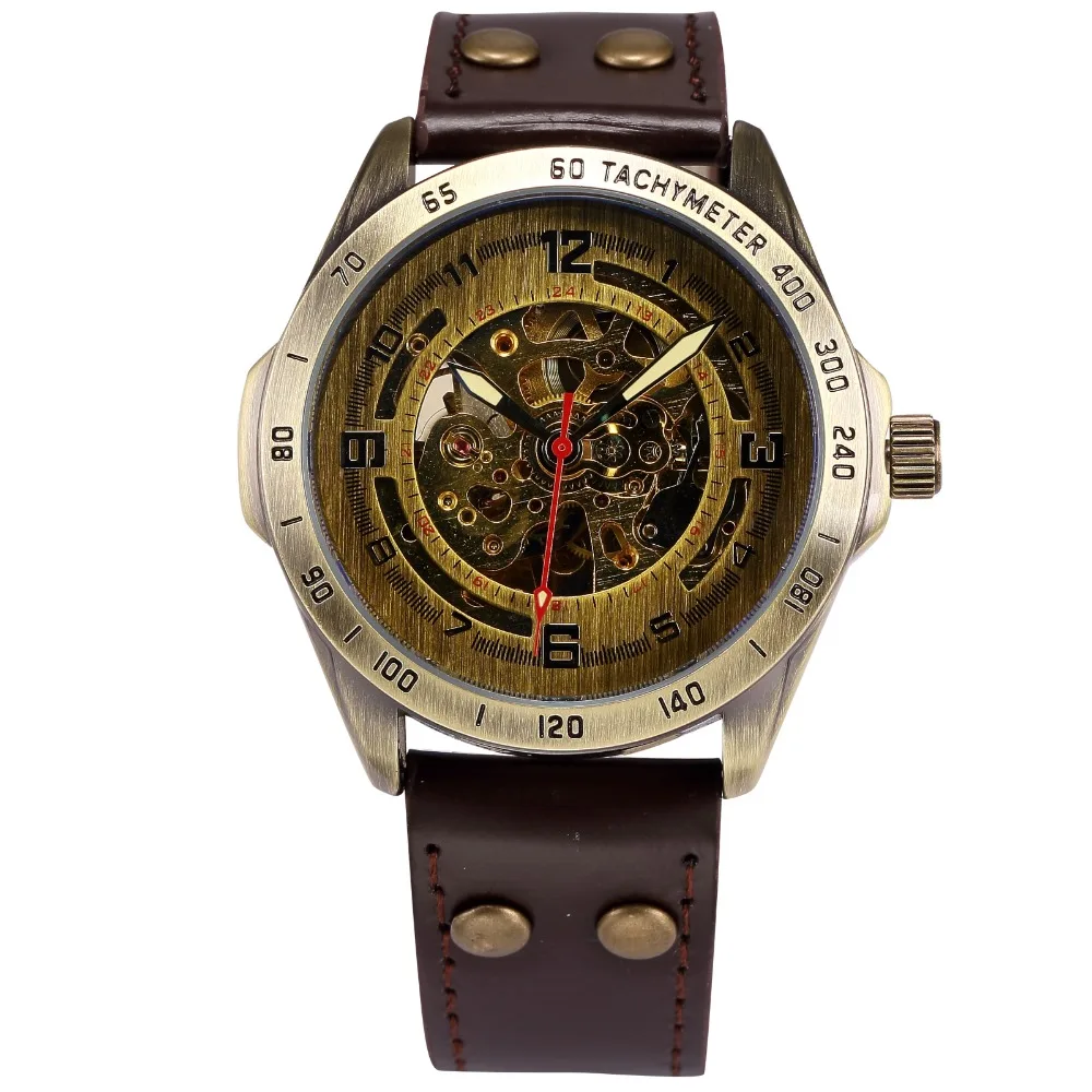 SHENHUA Gasline Series Clock Men Retro Bronze Skeleton Steampunk Mechanical Male Wristwatch Relogio Masculino Automatic Watch