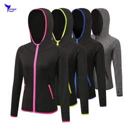 2019 primavera donna tasca allenamento elasticizzato asciugatura rapida giacca con cappuccio cerniere palestra Fitness felpa da corsa Sport Jogging abbigliamento sportivo