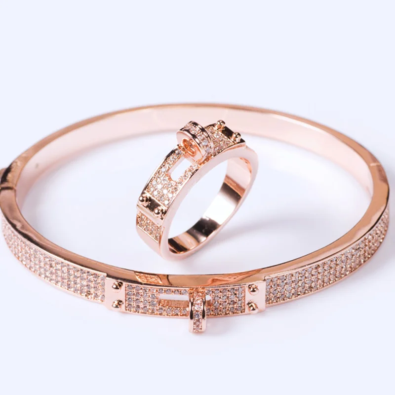 Blucome Women\'s Zircon Bangle jewelry For Party Perfect Gold-color Men\'s Bangle Pulseira Mujer Women Love Bangle & Braceletes