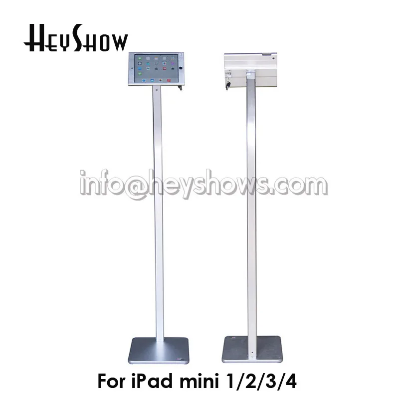 Aluminum Tablet Floor Stand, Security Lock Case, Display Housing Support, Retail Anti Theft Rack for iPad Mini 1, 2, 3, 4