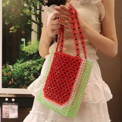 New Handmade Fashion Beaded bag Tasche perlen Lady Pearl Evening Bag Handmade luxury Handbags Female Vintage watermelon tote bag