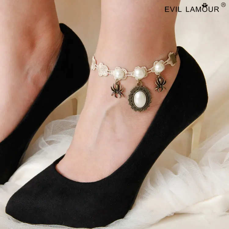 Princess sweet lolita anklets Manual lady's foot decoration fashion simple lace pearl spider anklets FL - 112