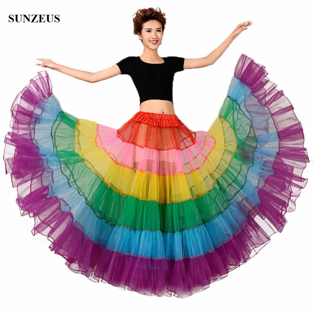 Colorido arco-íris saias de organza longo colorido saia crinolina rockabilly bela dança saia festa underskirt jupon