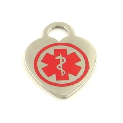 

low price Stainless Medical ID Heart Charm Custom Engraving Red Emblem tag hot sales Engraved medical dog tags