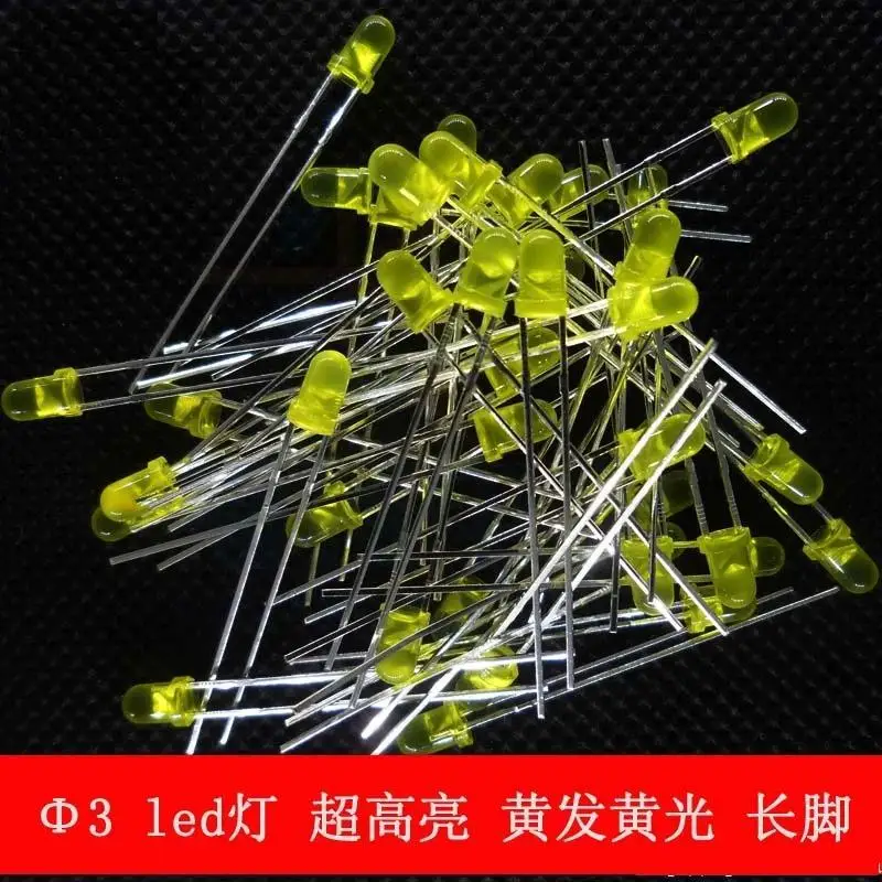 1000 unids/lote 3MM luz LED amarillo pelo amarillo súper brillante amarillo LED diodo emisor de luz patas largas