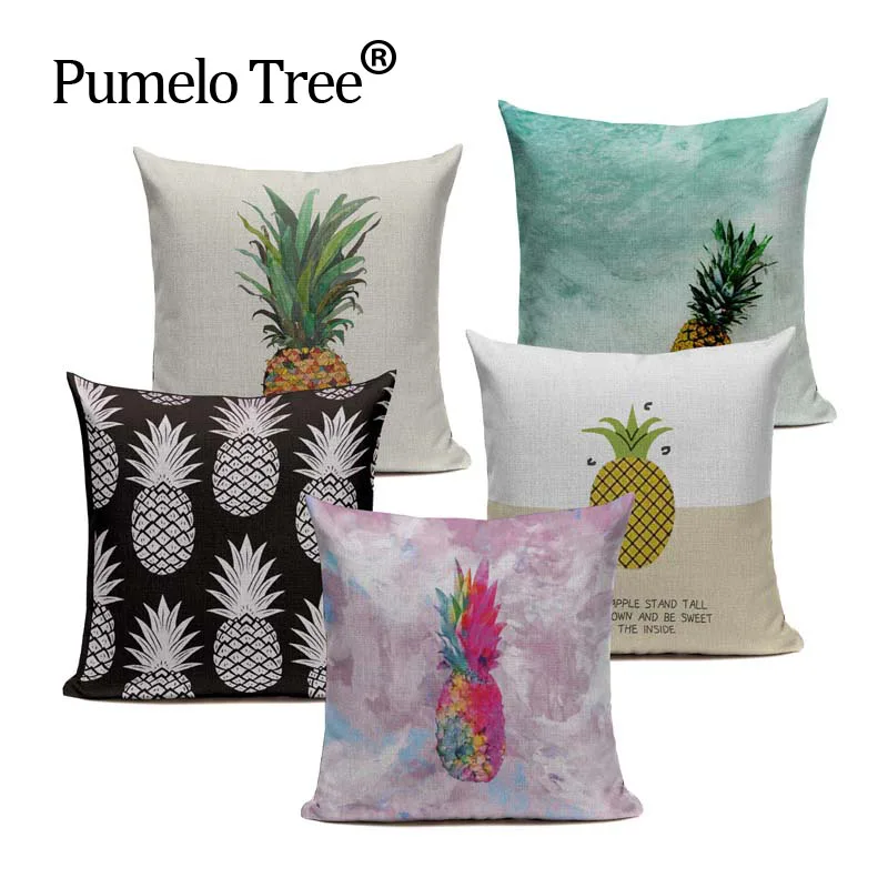 Custom Modern Colorful Pineapple Ananas Decoration Tropical Decor Print Linen Sofa Car Cushion Cover HighQuality ThrowPillowCase