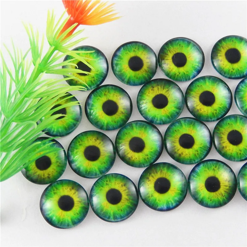 GraceAngie 15mm 20X Lizard Frog Dragon Eyes Round time gem Glass Cabochon Dome Cover Accessory for Cameo Cover Setting