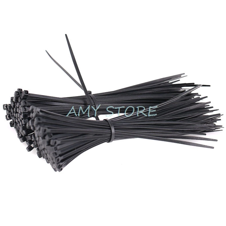 250pcs/500Pcs/bag 150,200,250,300,350,400,450,500mm Length 5mm Width Self-Locking BlACK Nylon Wire Cable Zip Ties Cable Ties