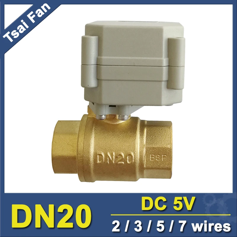 

TF20-B2-A DC5V 2/3/5/7 Wires Brass 3/4" DN20 2-Way Electric Brass Valve Metal gear NPT/BSP Thread Full Port For Water treatment