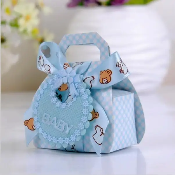 360pcs Bear Shape DIY Paper Wedding Gift Christening Baby Shower Party Favor Boxes Candy Box with Bib Tags & Ribbons