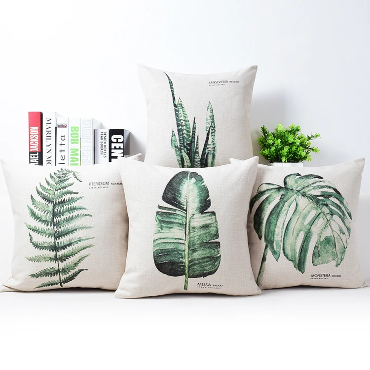 

New Modern Plain Cushion Covers Linen Green Plants Throw Pillow Case Green Home Decor Plantain Ferns Monstera Sansevieria