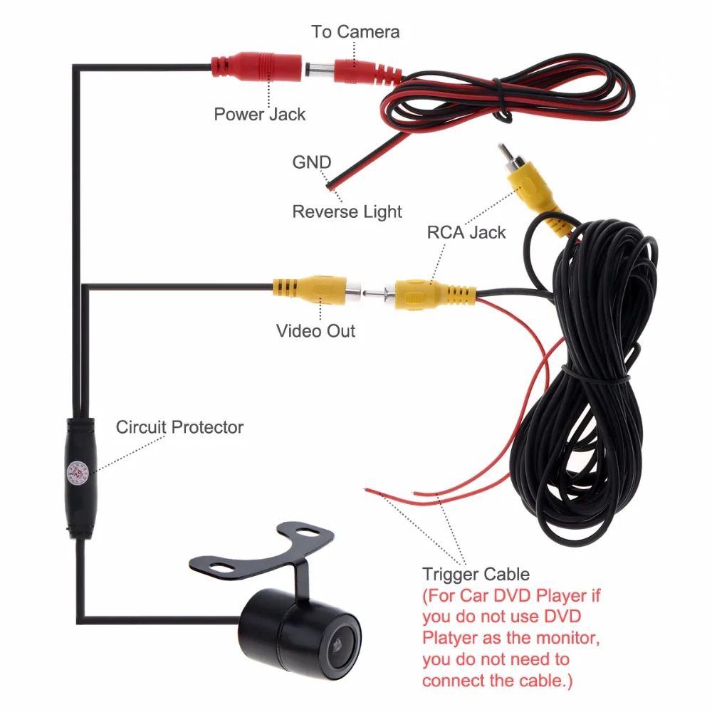 Universal DC 12V 2 In 1 CCD Car Rear View Camera 170 Degrees Wide Angle with Parking Lines and 18.5mm Glass Lens