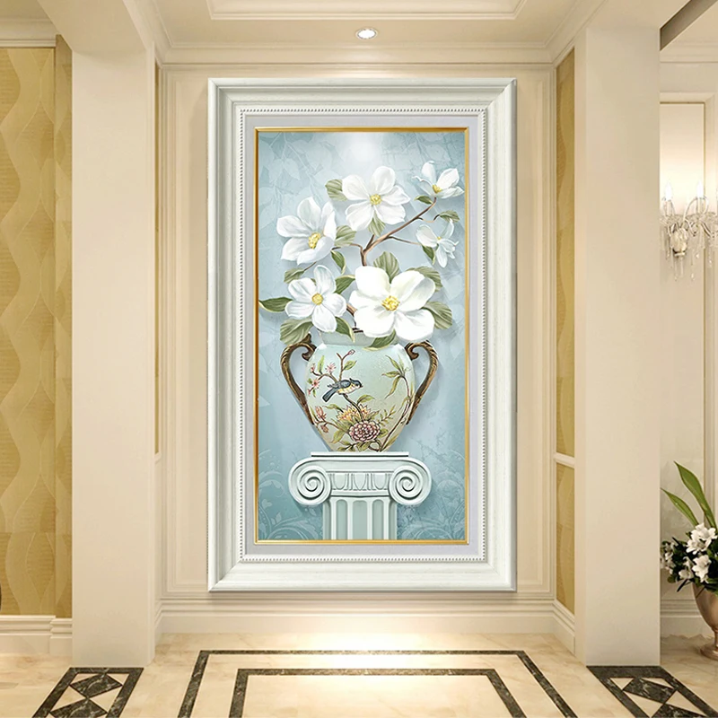 

EECAMAIL European Porch Vvertical Version Of Diamond Painting Full Modern Living Room Home Wall Corridor Aisle Gardenia Cross