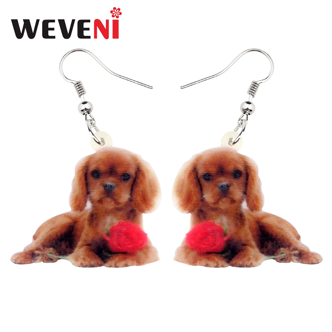 WEVENI Acrylic Sweet Cavalier King Charles Spaniel Dog Earrings Drop Dangle Animal Pet Jewelry For Women Girls Gift Bijoux Charm