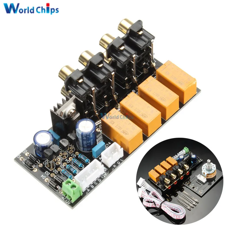 Double-sided 4 Channel Stereo Audio Input Signal Selector Relay Board Signal Switching Amplifier Board RCA For Speakers DIY