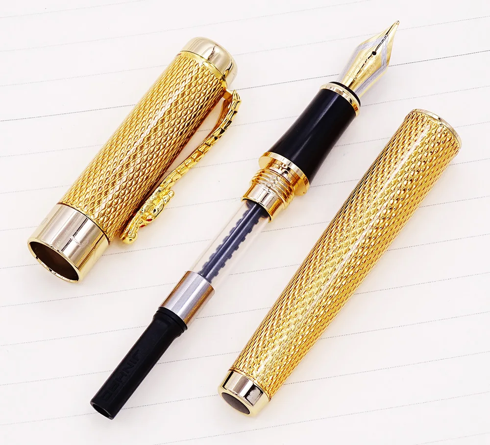 Jinhao 1200 Vintage หรูหรา Fountain ปากกาที่สวยงาม Ripple พร้อมคลิปมังกร,Noble Golden โลหะแกะสลักหมึกปากกา Collection