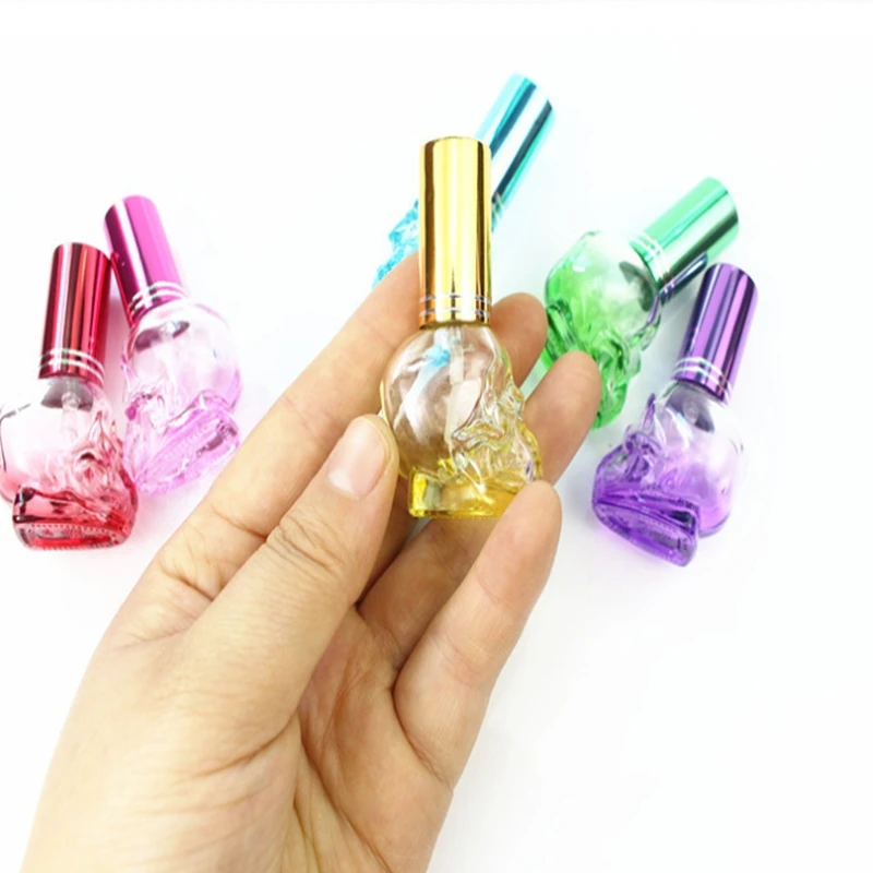 100pcs/lot 8ml Skull Design Perfume Bottle Empty Portable Travel Perfume Atomizer Glass Spray Scent Pump Case