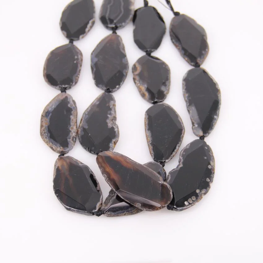 Approx 7PCS,Raw Natural Black Achate Long Faceted Slab Slice Beads Charm,Drilled Large Size Polished Achate in Random Shape