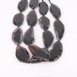 Approx 7PCS,Raw Natural Black Achate Long Faceted Slab Slice Beads Charm,Drilled Large Size Polished Achate in Random Shape