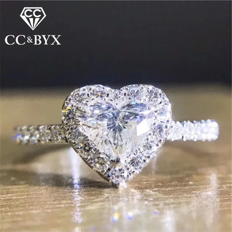 CC Trendy Jewelry Rings For Women Silver Color Heart Cubic Zirconia Stone Bridal Wedding Ring Engagement Bijoux Femme CC829