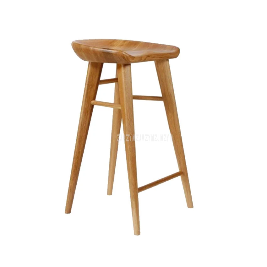 Nordic Style Modern Bar Counter Stool Full Solid Wood High Footstool Natural Pinewood Coffee Shop Minimalist Bar Stool For Home