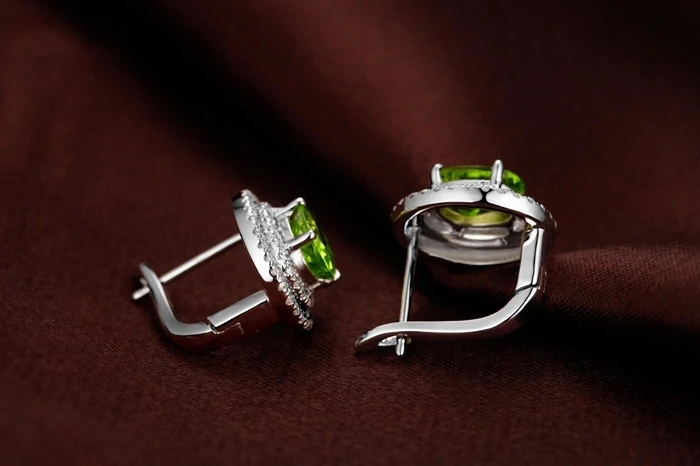 CaiMao 18KT/750 White Gold 1.78 ct Natural Green peridot & 0.42 ct Full Cut Diamond Engagement Gemstone Earrings Jewelry