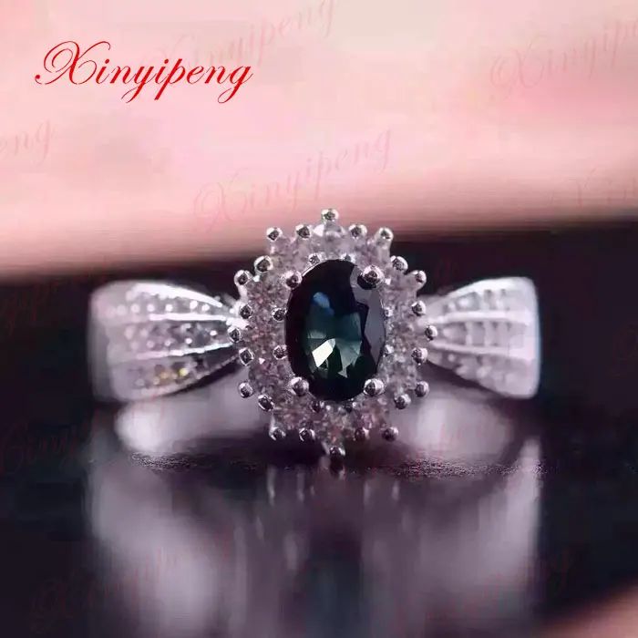 

925 sterling silver with natural sapphire ring Color precious treasure fashion