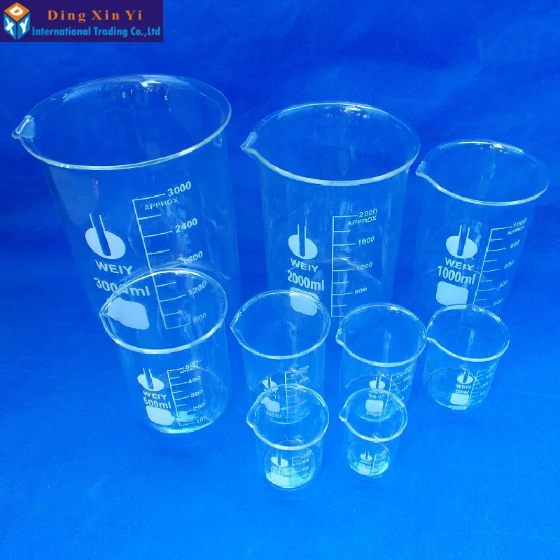 Copo transparente de vidro borossilicato, laboratório, química, laboratório, espessado com bico, 1pc, 3000ml