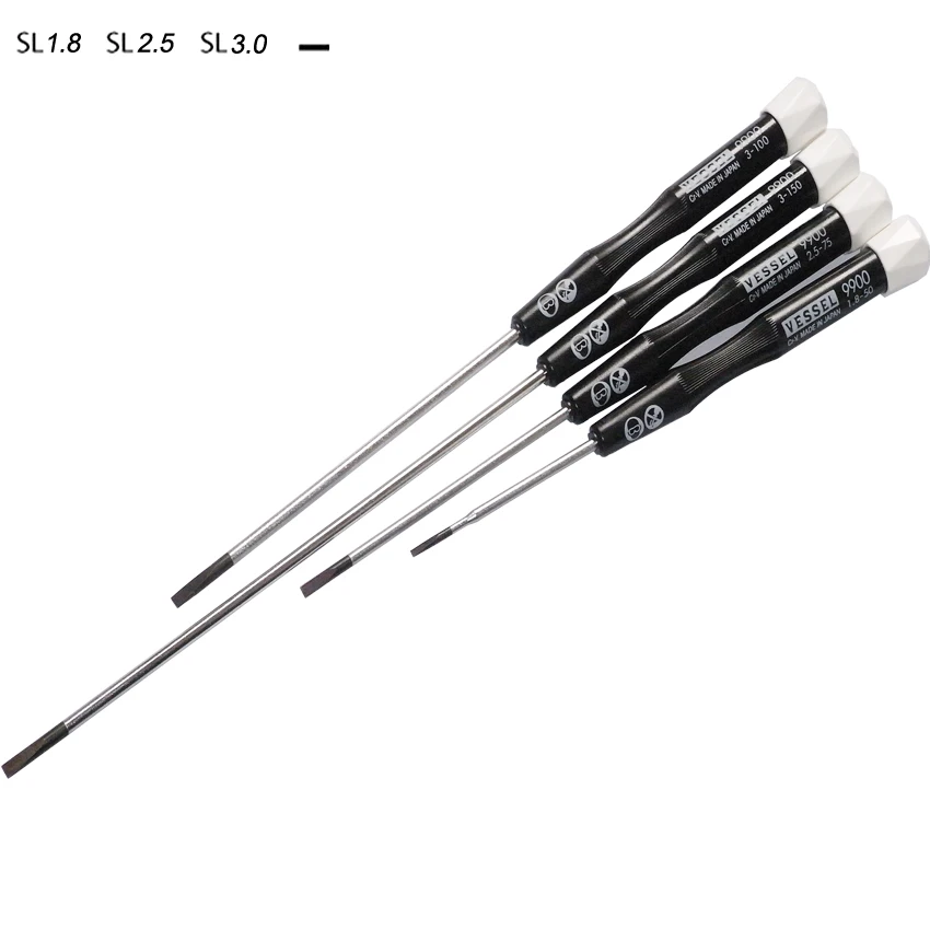 Brand VESSEL Precision Micro Driver No.9900E Slotted 1.8 2.5 3.0 Size For Laptop mobile phone repair Screw Driver Tool, 4pcs/lot