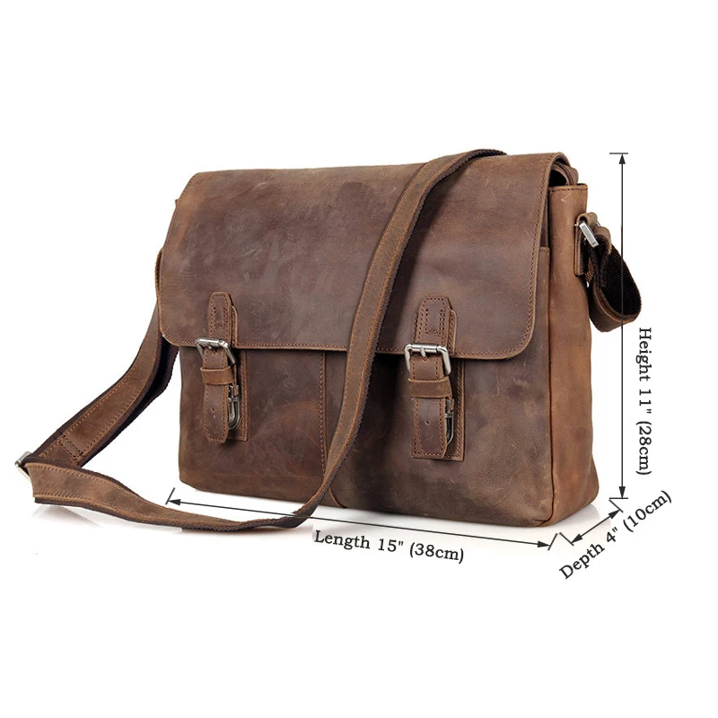 Vintage Crazy Horse Leather Men Shoulder bag Genuine Leather Messenger Bag men Crossbody Bag Sling Leisure Bag Casual Brown