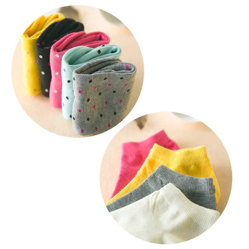 5 Pairs Women Low Cut Ankle Sock Candy Color Dots Love Hearts Funny Girls Socks Spring Autumn Breathable Cotton Ladies Sock Meia