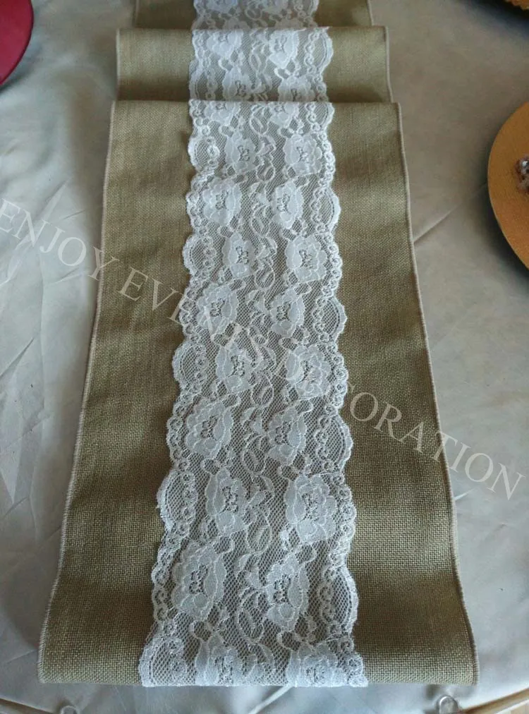 

10pcs YHR#03 burlap and lace table runner 12"*108" for any events decoration, customized size available