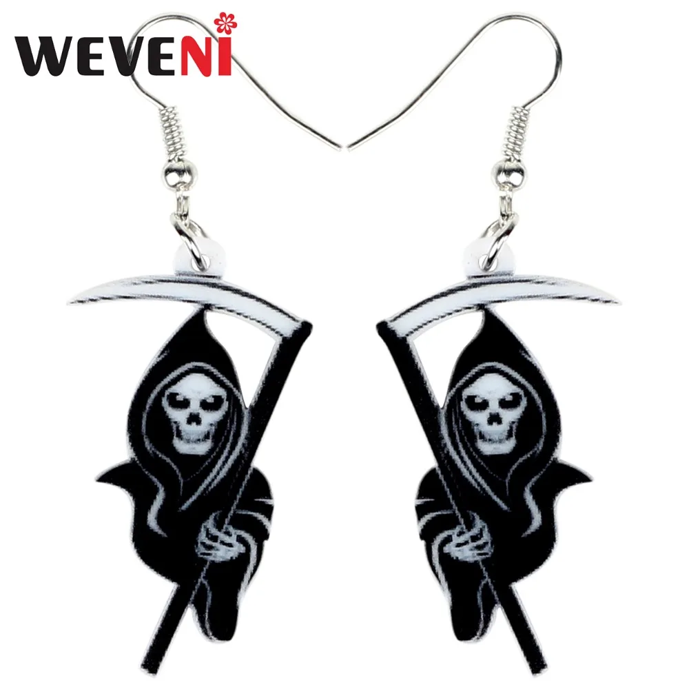 

WEVENI Statement Acrylic Halloween Death Reaper Earrings Drop Dangle Trendy Punk Jewelry For Women Girls Teens Charms Wholesale