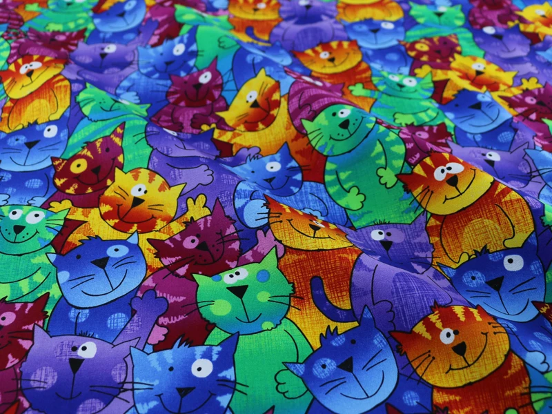 1 Meter x 1,1 Meter Cartoon-Katzen Patchwork-Nähstoff Digital Bedruckter Baumwollstoff – Detail 3