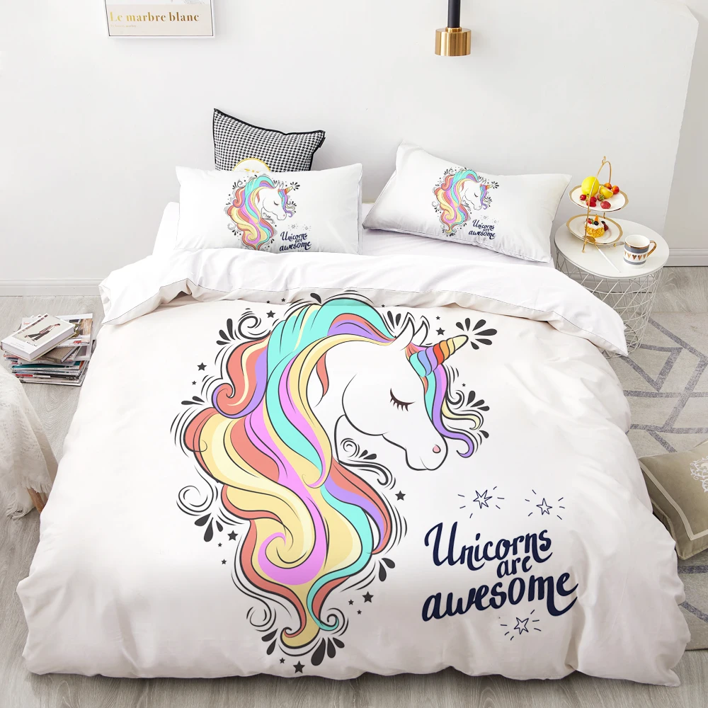 3D HD Digital Printing Custom Bedding Set,Cartoon Duvet Cover Set Queen King Kids Child Baby,Bedclothes Cute Pink Unicorn