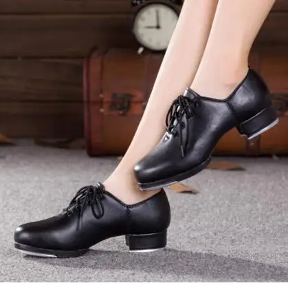 Oxford Lace Up Adult Black Professional Leather & PU Men Tap Dance Shoes Girls Women Tap Shoes