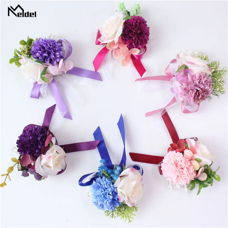 Meldel Áo Khoác Nữ Họa Tiết Chú Rể Boutonniere Pin Cô Dâu Cổ Tay Áo Khoác Nữ Họa Tiết Cô Dâu Vòng Tay Nam Hôn Nhân Đảng Họp Phụ Kiện Hoa