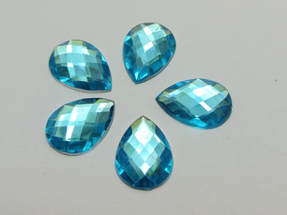 

100 Blue Flatback Acrylic Rhinestone TearDrop Gem Beads 13X18mm No HoleBlue