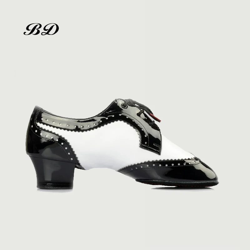 BD DANCE SHOES Latin Shoes Ballroom MEN Shoe Modern Cowhide Sole Non-slip BDDANCE441 Authent Black White Imported Patent Leather