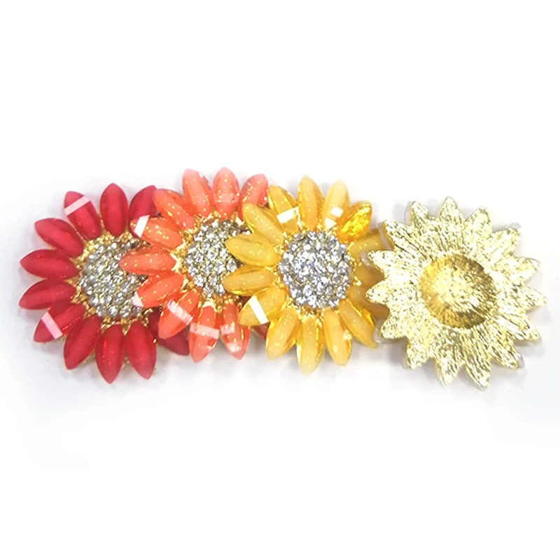 100pcs Wholesale sparkly rhinestone Acrylic sunflower flat back button without brooch pin Jewelry decoration for gift/party