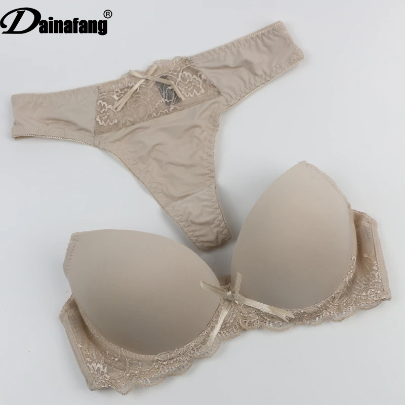 New Sexy Bra Set 3/4 Cup Push UP Cotton Polyester Bras Sets Solid Bow Decorative Underwear Lace Womens White Black Lingerie