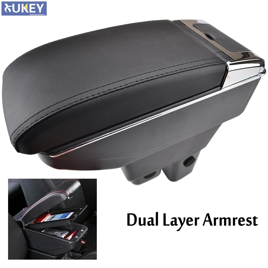 

Car Storage Box Center Centre Console Leather Dual Layer Armrest Cup Holder For Honda Jazz Fit 2009-2013 2010 2011 2012