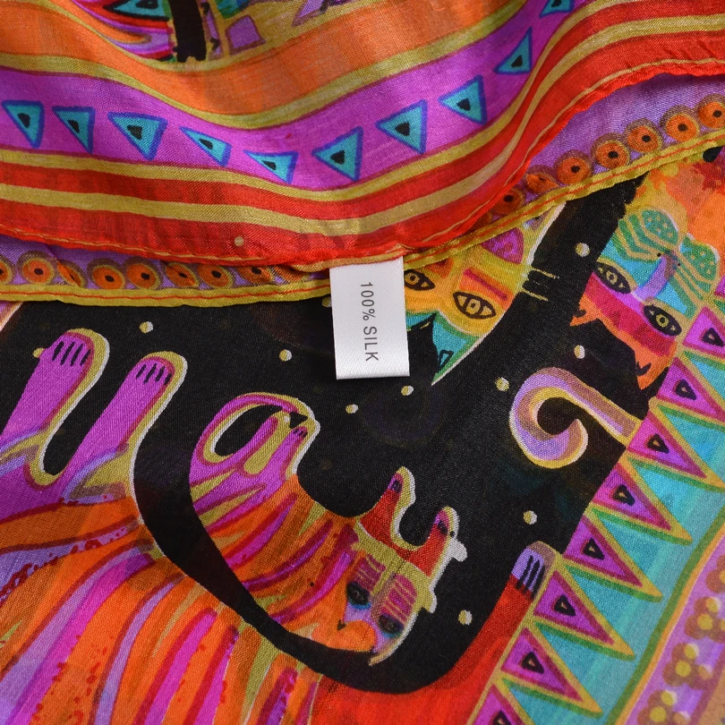 BYSIFA Black Cats Women Silk Scarf Shawl 2018 New Accessories 100% Silk Long Scarves Wraps Spring Autumn Scarf Cape 180*110cm