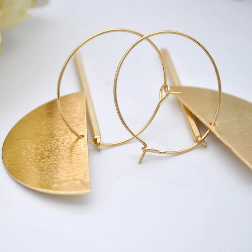 Korean Fashion Women Earrings Shining Golden Fan Shape Big Circle Hoop Earrings Long Elegant Jewelry Brincos