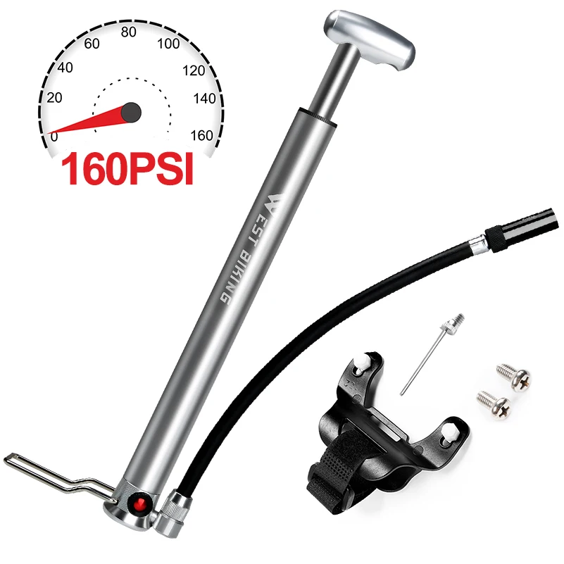 WEST BIKING Bicycle Pump 160PSI Portable Lightweight Aluminum Alloy Schrader Presta Valve Handle Inflator Front Fork Bike Pump