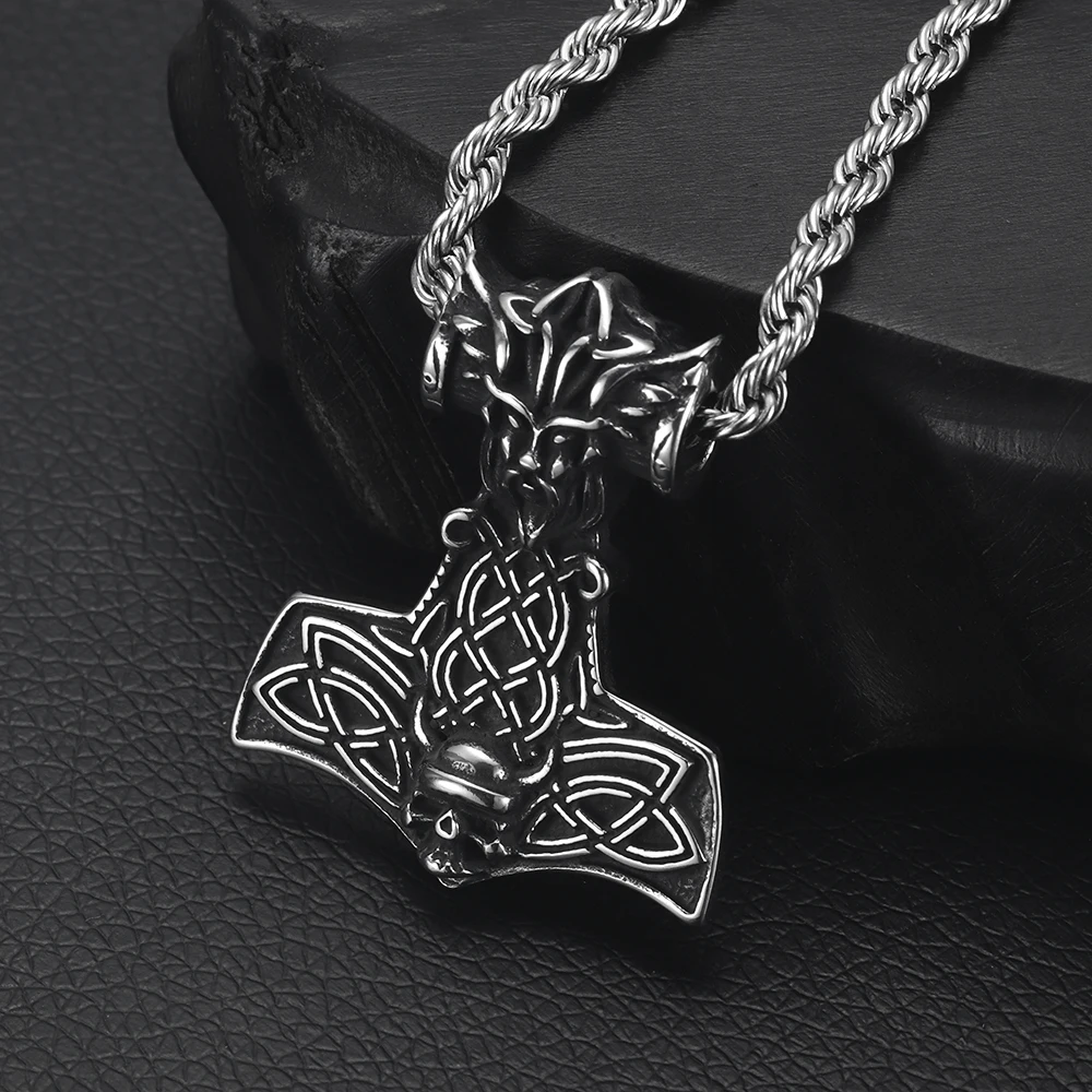 

316L Stainless Steel Viking Hammer Pendant Necklace Jewelry Men's Long Chain Black Necklaces Vintage Jewellery Gift