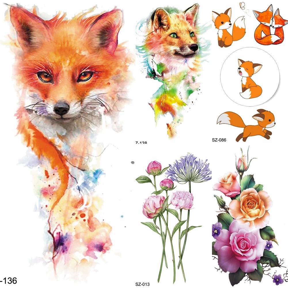 FANRUI Watercolor Tattoos Temporary Yellow Fox Women Chest Art Tattoo Stickers Animals Fake Girl Arm Waterproof Tatoos Xmas Gift