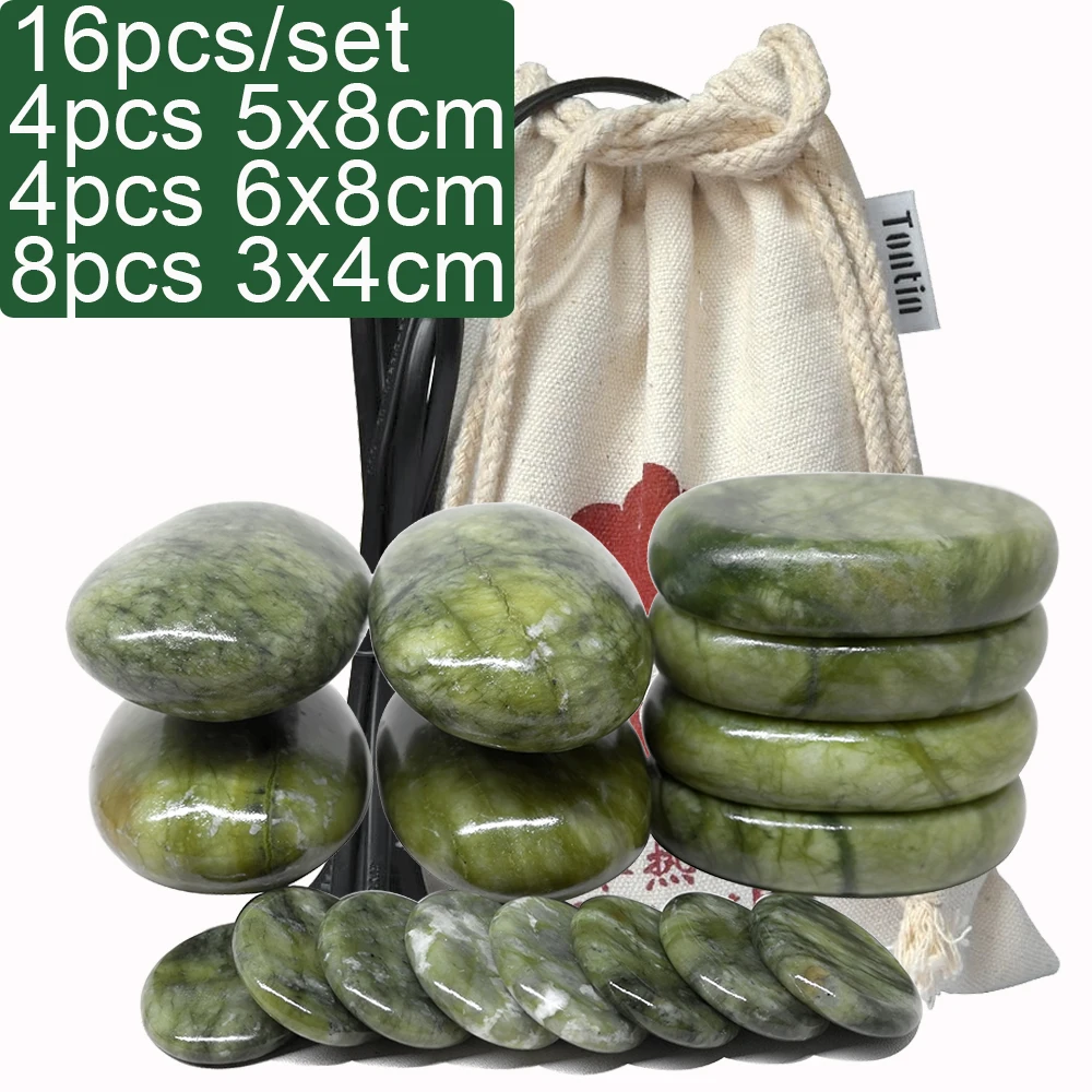 Hot Stone Massage Set Heater Box Relieve Stress Back Pain Health Care Acupressure Lava Basalt Stones for Healthcare green stone